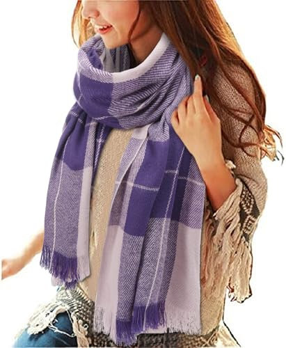 Yuson Girl Schal Damen Kariert Schal Oversized Kaschmir Schal Lange Winterschal Tartan Deckenschal Plaid Weich Wraps Groß Karo Fransen Schal Warm Flauschig Schal für Herbst Winter(D)