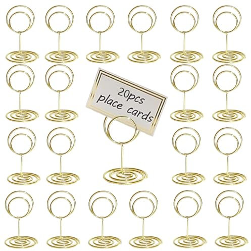 RXKFIGX 20 Stück Gold Tischkartenhalter Tischnummernhalter Runder Tischnummernhalter für Hochzeiten Fotohalter Kartenhalter Runder Kartenständer Memohalter für Restaurant Tisch Party