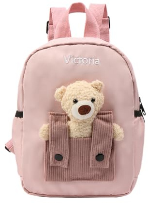 Grovjewfit Personalized Kids Backpacks Toddler Backpack With Name Girls Backpacks Teenager Boys School Bags Cute Teddy Bear Gifts For Girls Children Boy Bookbags (Pink)