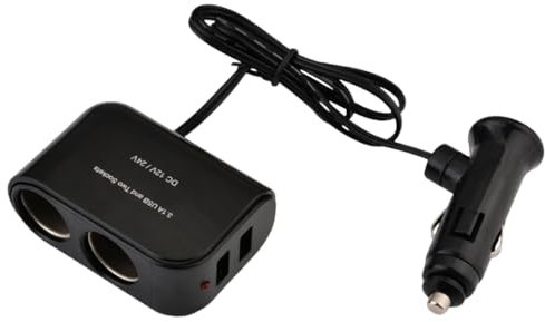 Car Cigarette Lighter Splitter ，2 Sockets USB Charger Power Socket Adapter with 2 USB Ports for 12/24V Vehicle Devices, Dash Cams, GPS, Phones, and Tablets