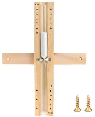 Sauna Sanduhr 15 Minuten aus Kiefernholz, Hochpräzises Zeitmessgerät, Hitzebeständig und Umweltfreundlich, Inklusive Befestigungsmaterial, Exklusives Saunazubehör mit weißem hitzebeständigen Sand
