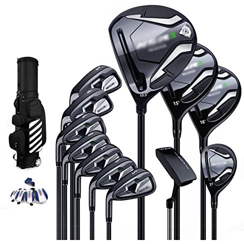 YJKKZQLB Ensemble de Golf 12 pièces pour gaucher, Ensemble Complet de Clubs de Golf pour Hommes, Club de Golf Professionnel avec Manche en Acier au Carbone Graphite et Sac à roulettes