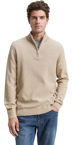 TOM TAILOR Herr Troyer stickad tröja med struktur, 38774 – Beige offwhite Twotone, M