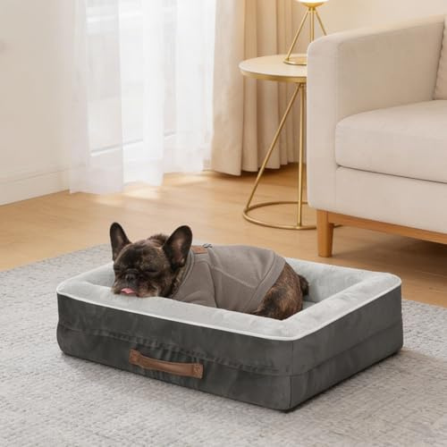 Renvix Medium Orthopedic Cat Bed, Waterproof Dog Sofa Bed with Removable Washable Cover, Soft Egg Foam Pet Bed, Non-Slip Bottom and Four-Sided Bolster Cushion（Gray, 61x46x15cm）
