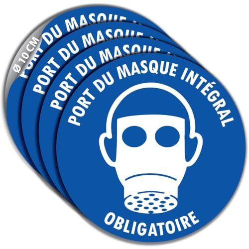 4 Stickers Ø 10 cm PORT DU MASQUE INTÉGRAL OBLIGATOIRE M017 autocollant