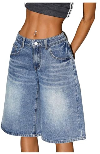 WDIRARA Women's Low Rise Baggy Denim Shorts Wide Leg Bermuda Jean Shorts Medium Wash 28