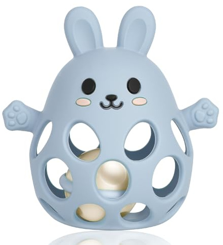 Aruigu Sonaglio per conigli, palla per bambini, giocattolo Montessori, senza BPA, aiuto dentale per bambini, un fedele compagno per neonati e bambini a partire da 0 mesi (blu)