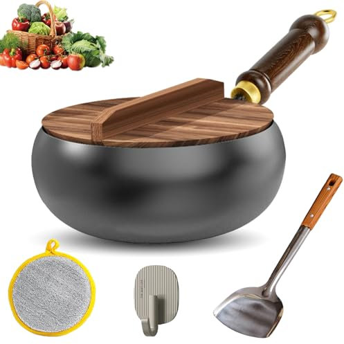 HItianya Pot en fer épais non revêtu, 24/26/28 cm Poêle japonaise en fer forgé, poêle en forgé, eisenpfanne induktion, pour cuisinière à gaz et à induction (26cm)