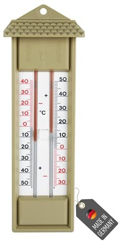 Lantelme Minima Maxima termometer i beige temperaturvisning av högsta och lägsta värden | Minimax analog temperaturmätare för hushåll, trädgård, växthus | trädgårdstermometer, utomhustermometer
