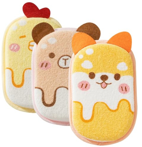 Panni da bagno per bambini 3 pezzi Super assorbente e morbido guanto da lavaggio simpatico cartone animato animale delicato scrub per bambini piccoli