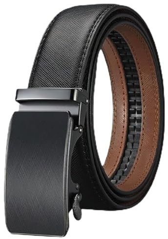 Acewin Herrbälte läder, automatiskt bälte herrspänne, arbetsbälte, justerbart, bredd 35 mm, 06-svart/brun, Lunghezza 110 CM, 28-34 Vita regolabile