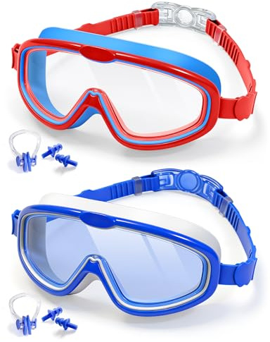 FUSHI&MON Swim Goggles for Kids Age 5-16, 2 Pack Childrens Goggles Swimming | No Leaking Anti-fog Full Protection Child Boys Girls Toddlers