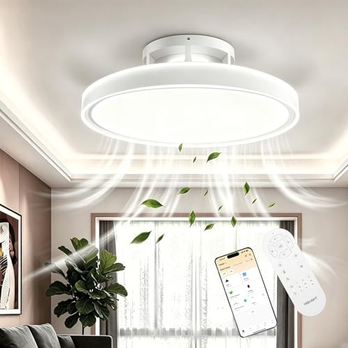 YEELIGHT Takfläkt med Belysning, 74 W Dimbar LED Taklampa med Fläkt, Tyst Fläktlampa med 6 Hastigheter, Fjärrkontroll och Timer, Sommar-Vinterläge för Sovrum och Vardagsrum