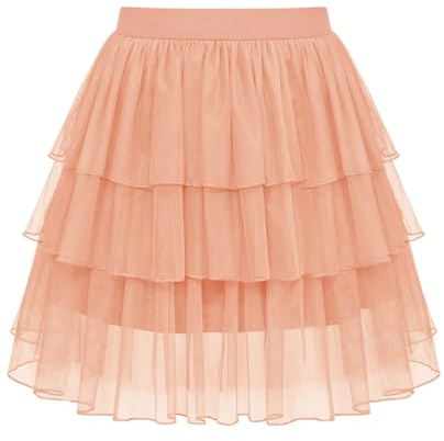 Sopesil Gonna Tulle Donna Corta Sottogonna Strati A-Line tutù da Donna con Vita Elastica Petticoat Tulle Estate Halloween Carnevale Party Rosa Pesca,L-XL