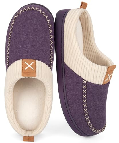 LongBay Women's Breathable Slippers, Lightweight Slip-On House Shoes, Memory Foam Summer Slippers with Indoor Outdoor Rubber Sole, Jersey Purple, UK5-6