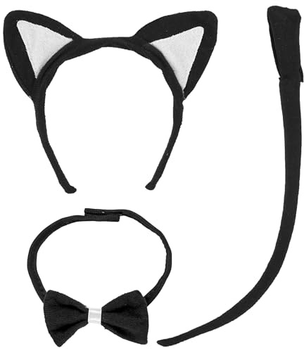 W WIDMANN MILANO Party Fashion - Set di costumi da gattino per bambini, cerchietto con orecchie, papillon, coda, gatto, gattopardo, animale, festa a tema, carnevale