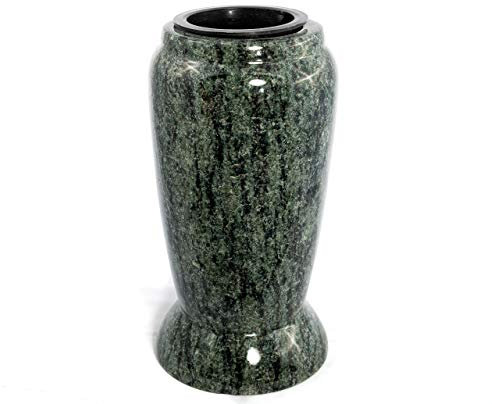Afterglow Vase funéraire en granit véritable, vert olive, hauteur : 23 cm, diamètre : 12 cm, résistant aux intempéries et au gel, avec insert en plastique