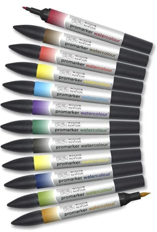 Winsor & Newton ProMarker Watercolor Marker Set, 12 Count, Basic Tones