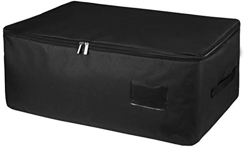 IHOMAGIC 49L Bolsa de Almacenamiento de Ropa con Asa, Plegable Almacenaje bajo la Cama para Edredón, Organizador Gran Capacidad con la Cremallera y Bolsillo para Etiquetas, 56x35x25cm, Negro