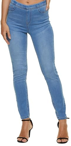 LICTZNEE Women's Pull On Skinny Jeans High Waist, Stretchy Jeggings Slim Fit Legging, Soft Breathable Cotton Blend, (Light Wash, Large)