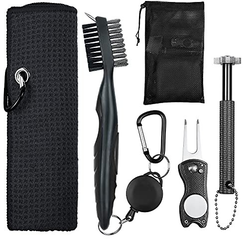 OUYILE Golf Club Cleaner,Golf Handtuch,Golf Club Pinsel,Golf Club Groove Sharpener und Divot Repair Tool mit Golf Pouch Bag,Golf Zubehör für Männer,Golf Ball Cleaner