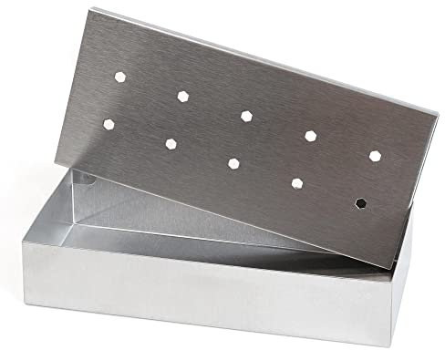Wenco Caja para ahumar de acero inoxidable, 20 x 9,5 x 4 cm, resistente al calor, para barbacoa de gas y carbón vegetal, color plateado