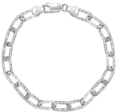 LELOUCHY Bracelet chaîne à maillons trombones en argent sterling 925 massif pour homme, femme, garçon, fille, 5,2 mm, 6,5, 7, 7,5, 20,3 cm, 7.5 inch, Nickel, Pas de pierre précieuse
