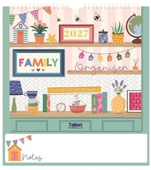 2027 Family Organiser Month to View Calendar For “Me, You and the Kids”| with Notepad| Spiral Bound Wall Hanging| 3 Columns for organising Family| Christmas New Year Gift (Tea Party)