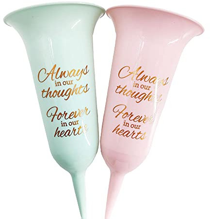 Baby Girl and Boy Set of 2 Forever in Our Hearts Fluted Spiked Memorial Grave Flower Vases