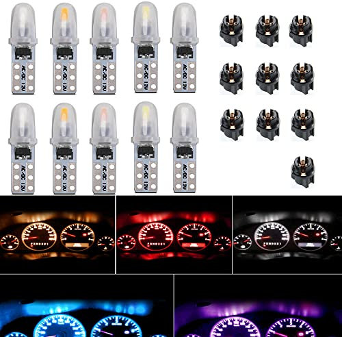 weiXuan 10 Stück DC 12V T5 Autolampen mit Drehverschluss Sockel Armaturenbrett Glühbirnen 2721 27 37 286 Wedge Pc74 Indoor Cluster Gauge Kits (weiß)
