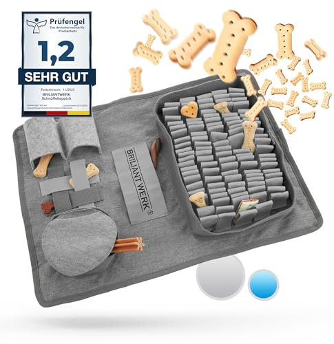 Briliantwerk®️ Schnüffelteppich Hund – Extrem widerstandsfähiges Material - 5 Trainingselemente und 3 Schwierigkeitsstufen – Das Intelligenzspielzeug für Hunde jeder Größe (Grau)