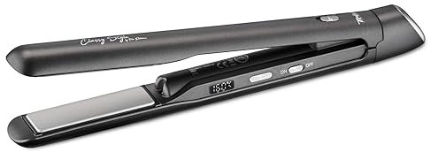 Trisa Akku Glätteisen Kabellos Travel Style, USB-C Schnellladung, 4 Temp. 160–220°C, Keramikplatten, Mini Reiseglätteisen für Handtasche, 30 Min Laufzeit, Display & Lock-Funktion