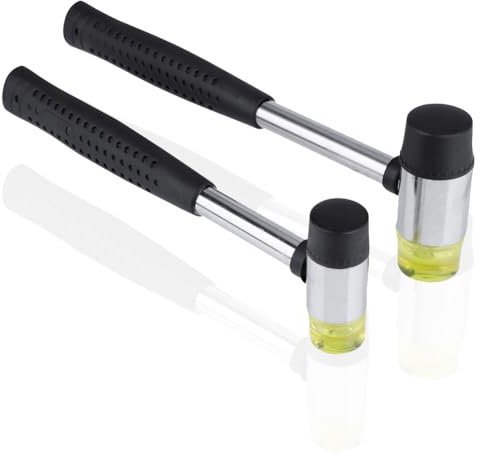 ANKROYU 2pcs Martelli Di Gomma in Plastica a Doppia, Martello Antirimbalzo di Gomma con Impugnatura Antiscivolo Per Gioielli Artigianali Fai Da Te(25mm+30mm)