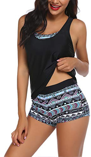 AI'MAGE Tankini with Shorts Women Adjustable Straps Printed Three Piece Tankini Beachwear, Pat3, M