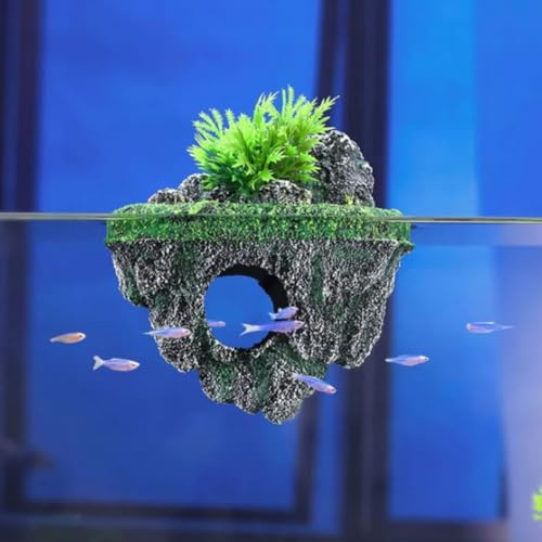 MWYZGmold Aquarium Floating Island Decorations,Fish Tank Decorations, Interactive Fish Tank Toy for Betta Fish, Guppies, Goldfish, Shrimps, and Hermit Crabs