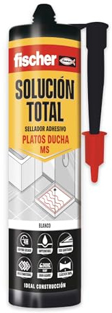 fischer - Solución Total Plato de Ducha | Adhesivo y Sellante MS Polímero | Alta Resistencia y Elasticidad Permanente | 290ml | Blanco