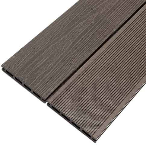 YOEVU - Lama de Composite WPC 2,2m x 14,5cm x 2,2cm (0,32 m²), Resistente y Duradera para Terrazas y Exteriores, Revestimiento Antideslizante en Marrón Café