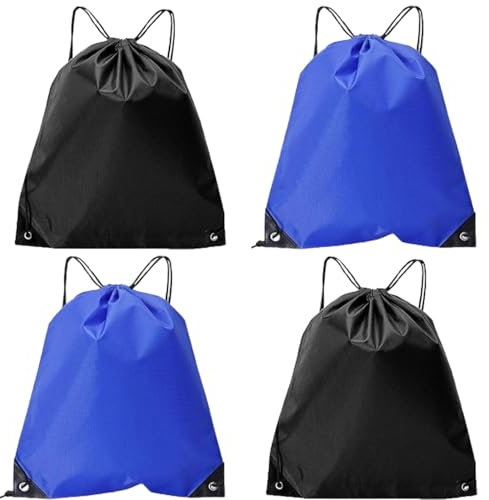 LMOGWL 4-Stück Kordelzug Rucksack, PE mit Kordelzug Tasche Fitnesstasche, Männer und Frauen Sportrucksack, geeignet für Sport,Schule, Reisen, Schwimmen, Kinder und Erwachsene Gebrauch (schwarz/blau)