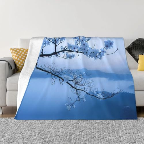 PHAYAH Manta de franela con patrón de flores pequeñas en ramitas finas, manta de franela de felpa esponjosa de 80 x 60 pulgadas para sofá cama