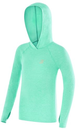 Roadbox Boys Rash Guard Hooded Fishing Shirt, Kids UPF 50+ Long Sleeve Sun Hoodie, Youth UV Protection Beach Swim Shirts