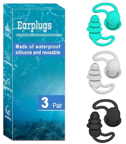 Ear Plugs for Swimming, 3 Pairs Swim EarPlugs, Waterproof Reusable Swim Ear Plugs for Adults, Keep Water Out and Ear Protection, Perfect for Showering, Pool, Diving, and Other Water Sports.