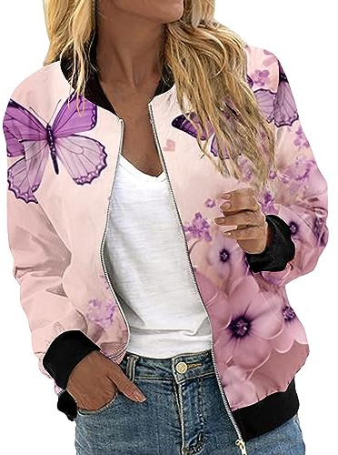 Giacca Primaverile da Donna, Giacchetto Bomber Donna Giacca Giacca da Ricamo Floreale Bomber Donne Cappotto Vintage Zipper Capispalla con Tasche Outwear Giubbotto Giacca Estiva Streetwear