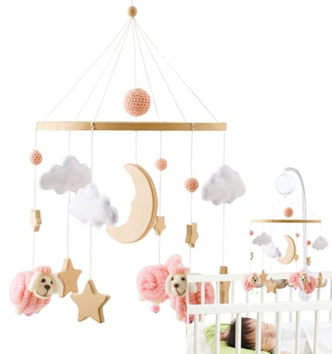 Qkbuza Mobile pour lit d'enfant - Pendentif musical avec mélodies - Bohême - Mobile polyvalent pour et filles de 0 à 3 ans - Pour jouer et dormir