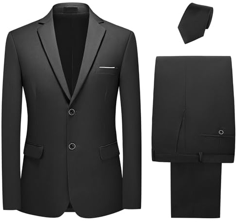KUDMOL Men's 2-Piece Suit Two Button Blazer Vest Pants Set with Black Tie