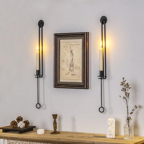 Aimto Wall Sconce Candle Holder Metal Hanging Wall Decorations Wall Candle Holder for Home,Living Room, Bathroom, Dining Room Set of 2（Black