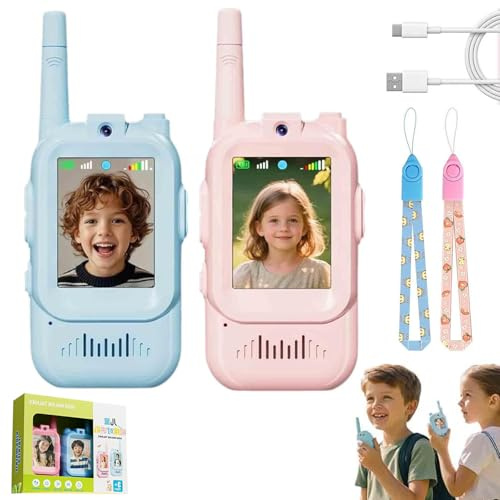 2PCS Kidocom - Video Walkie Talkies, Buddytalk Walkie Talkie con vídeo para niños, Walkie Talkie Niños con cámara HD & Cambiador de Voz, Walkie-talkies Recargable de Largo Alcance para niños y niñas
