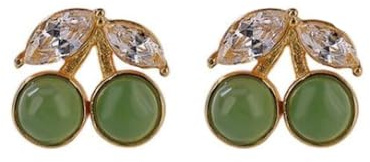S925 Silver med Natural Green Jade Cherry Örhängen för Kvinnor Yoga Äkta