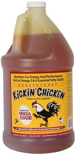 Healthy Coat Kickin' Chicken Feed Supplement: Gallon. Plumage, Skin, Molting, Egg, Immune System, Energy