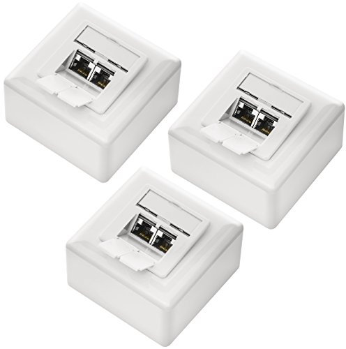 deleyCON 3x CAT 6a Universal Netzwerkdose - 2x RJ45 Port - Geschirmt - Aufputz oder Unterputz - 10 Gigabit Ethernet Netzwerk - EIA/TIA 568A&B - Weiß