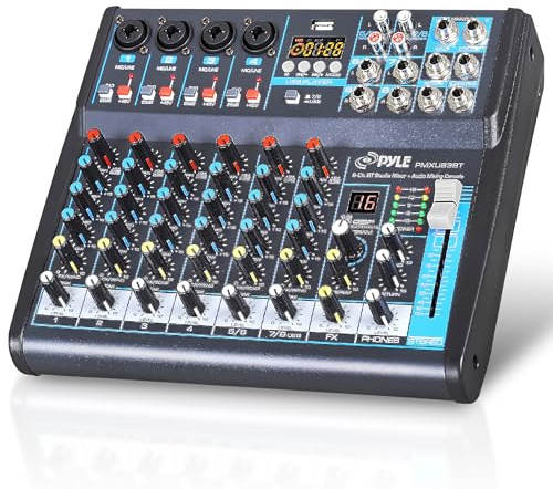 Pyle Audio Mixer, 8 Channel Bluetooth Professional DJ Mixer, Sound Board Console Desk System- 48V Phantom Power Stereo for Recording, Live, Streaming, Podcasting, Karaoke, DJ, Studio